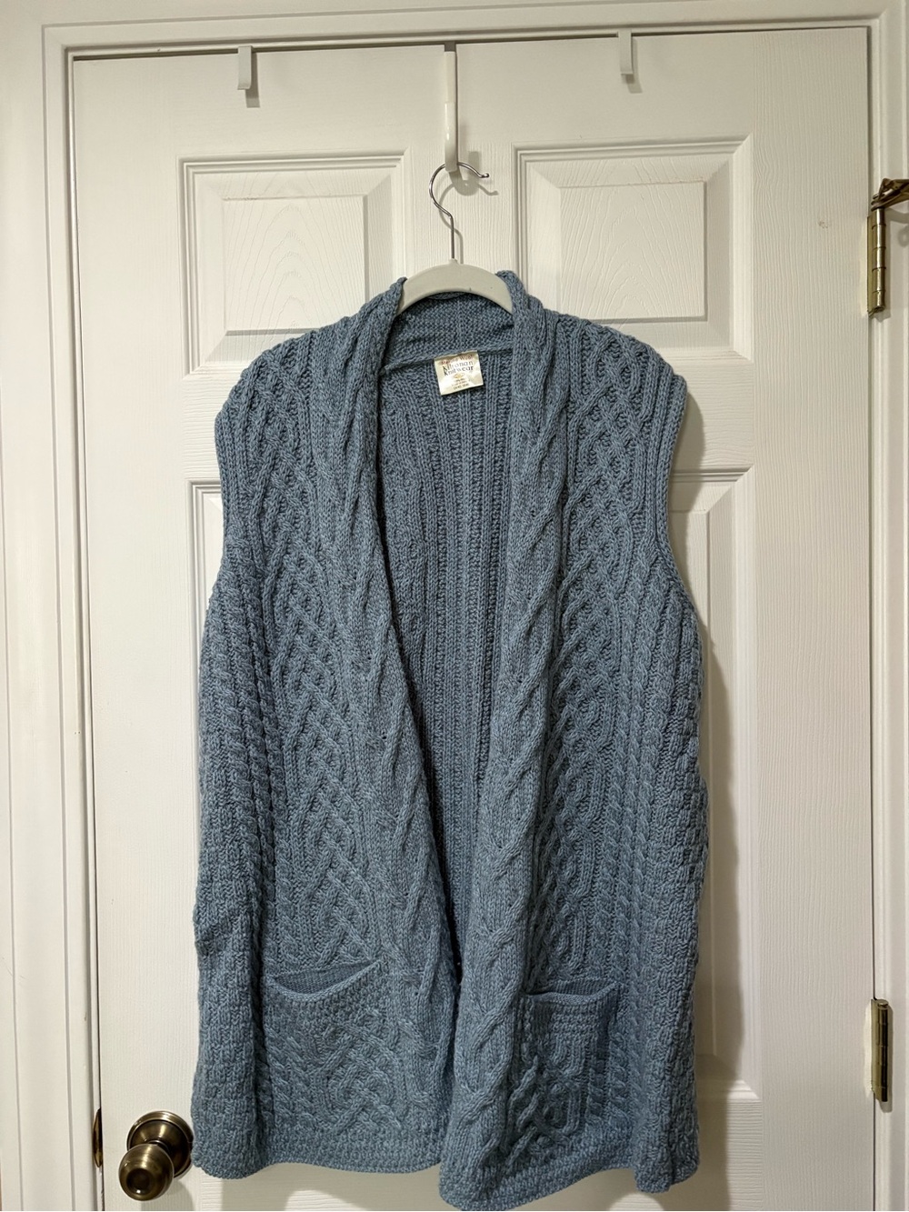 Cable-Knit Open Front Sleeveless Cardigan Vest - Dusty Blue